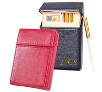 LEILEICAILI Confezione da 2 portasigarette in pelle - Portasigarette portatile da 20, organizer for carte di credito/soldi con design antiurto for uomini e donne(Black+pink)