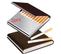 LEILEICAILI Confezione da 2 portasigarette sottili con chiusura magnetica, design ultrasottile, custodia tascabile for contenere 10 sigarette di dimensioni normali.(Brown)