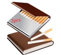 LEILEICAILI Confezione da 2 portasigarette sottili con chiusura magnetica, design ultrasottile, custodia tascabile for contenere 10 sigarette di dimensioni normali.(Light Brown)