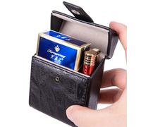 LEILEICAILI Portasigarette da uomo, scatola for sigarette in pelle PU con supporto for accendino, custodia for contenitori a prova di schiacciamento, porta biglietti da visita, portadocumenti(Black)