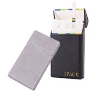 LEILEICAILI Portasigarette sottile da 2 pezzi - Portasigarette sottile in pelle PU for un pacchetto intero (adatto a 20 sigarette), scatola portatile for sigarette(Black+gray)