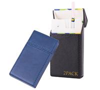 LEILEICAILI Portasigarette sottile da 2 pezzi - Portasigarette sottile in pelle PU for un pacchetto intero (adatto a 20 sigarette), scatola portatile for sigarette(Black+dark blue)