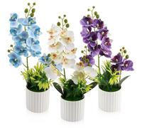 LEIMEND 3 Pezzi Orchidea Finta Realistica Orchidee Finte Blu Viola Bianco | Orchidee Finte Realistiche Fiori Artificiali per la Tavola l'arredamento l'ufficio le Decorazioni per Matrimoni
