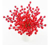 LEIMEND 30 Pezzi Bacche di Natale Artificiali Bacche Rosse Natalizie Bacca Rossa Pigne per Vaso di Natale Agrifoglio Decorativo Decorazioni Albero di Natale Artigianali per la Casa