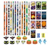 LEIMEND 36 Pezzi Set Cancelleria Matite Bambini Block Notes Piccoli | Matite Gomme da Cancellare Block Notes Temperamatite Adatti come Regali di Halloween regali per Studenti o Quaderni Creativi