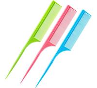 Leinuosen 3 Pack Tail Comb Carbon Fiber Rat Tail Styling Comb Heat Resistant Anti Static Teasing Comb for Back Combing Root Teasing Adding Volume Evening Styling (Green, Pink, Blue)