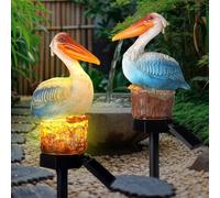 Leinuosen Confezione da 2 statue solari a forma di pellicano, da giardino, palo, oceano, uccello, impermeabile, luce a LED per esterni, cortile, portico, prato, passerella, patio