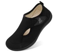 LeIsfIt Pantofole da donna larghe per diabetici, scarpe da passeggio regolabili, per artrite, edema, pantofole da casa per interni ed esterni, Nero, 6 Wide