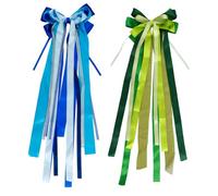 Leislam 2 fiocchi per sacchetti per la scuola, per sacchetti di zucchero, 1 blu turchese + 1 fiocco di raso verde e giallo, 20 x 60 cm, per l'inizio della scuola