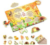 Leitee Set di puzzle in legno di Pasqua con scena della risurrezione di Gesù, puzzle da raccontare storie, regalo con borsa portaoggetti, cestino di Pasqua religioso, per scuola domenicale cristiana