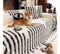 Leitmall Copridivano morbido e antiscivolo in peluche, spesso e confortevole, a righe, lavabile, grande, soffice, per 1-4 animali domestici, cuscino per divano, adatto a chi ha animali domestici (bian
