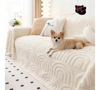 Leitmall Copridivano morbido e antiscivolo in peluche, spesso e confortevole, a righe, lavabile, grande e soffice, per 1-4 animali domestici, cuscino per divano, adatto a chi ha animali domestici (Bei