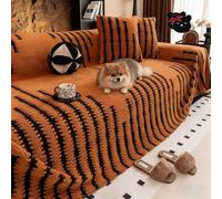 Leitmall Copridivano morbido e antiscivolo in peluche, spesso e confortevole, a righe, lavabile, grande, soffice, per 1-4 animali domestici, cuscino per divano, adatto a tutti (arancione, 71 * 150 po