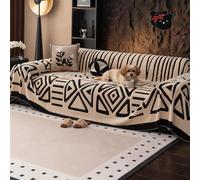 Leitmall Copridivano morbido e antiscivolo in peluche, spesso e confortevole, a righe, lavabile, grande, soffice, per 1-4 animali domestici, cuscino per divano, adatto a chi ha animali domestici (beig