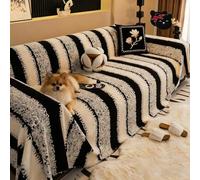 Leitmall Copridivano morbido e antiscivolo in peluche, spesso e confortevole, a righe, lavabile, grande, soffice, per 1-4 animali domestici, cuscino per divano, adatto a chi ha animali domestici (nero