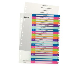 Leitz 1-20 Index, A4, PC Printable, Heavy Duty Plastic, Extra Wide, White/Multi-