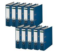Leitz - 10 Raccoglitori a leva A4 per ufficio, Registratore con meccanismo a leva apertura a 180°, Portaetichette sostituibile, Capacità 600 fogli A4, 10101035, Blu