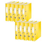 Leitz 10060016 - Raccoglitore di qualità, 180°, formato A4, sottile, larghezza dorso 5,2 cm, bordo grigio laminato, giallo, serie WOW