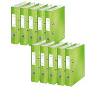 Leitz 10060054 - Raccoglitore di qualità, 180°, formato A4, sottile, larghezza dorso 5,2 cm, bordo grigio laminato, verde, serie WOW