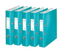 Leitz 10064051 - Raccoglitore di qualità, 180°, formato A4, sottile, larghezza dorso 5,2 cm, bordo grigio laminato, blu ghiaccio, serie WOW