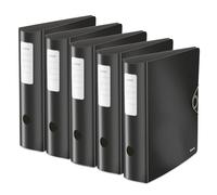 Leitz 10471095 Active Solid, 5 raccoglitori formato A4, larghi, dorso arrotondato, larghezza 8,2 cm, chiusura con elastico, in poliuretano leggero, raccoglitore in plastica, colore nero