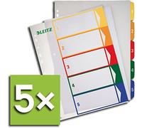 Leitz 1291 - Divisori per Formato DIN A4, scrivibili su PC, Colorati/Trasparente, 1-5, 5 Register