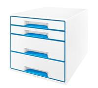 Leitz, 52131036, Cassettiera a 4 cassetti, WOW CUBE Dual Color, Polistirene, Bianco/Blu metallizzato