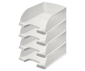 Leitz 52330001 - Cestino per lettere, formato A4, confezione da 4, colore: bianco, con grande capacità, serie Plus