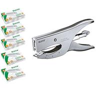 Leitz 55490081 - Pinza per cucitrice, meccanismo backloader, capacità di cucitura: 40 fogli, argento opaco con 5.000 punti (3 x 1.000 24/6 e 2 x 1.000 24/8) (pinzatrice 55490081, con graffette)