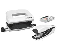 Leitz 55612001 Mini Stapler and Hole Punch Set, Staple or Punch Up to 10 Sheets,
