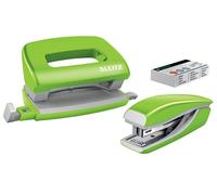 Leitz 55612054 Mini Stapler and Hole Punch Set, Staple or Punch Up to 10 Sheets,
