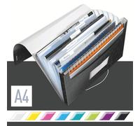 Leitz A4 Expanding File with 6 Compartments, Elastic Band Fastener, Black, WOW R