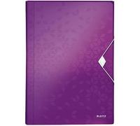 Leitz A4 Expanding File with 6 Compartments, Elastic Band Fastener, Purple, WOW
