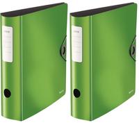 Leitz Active Solid Raccoglitore con Meccanismo a Leva 180°, Formato A4, Dorso 82 mm, Chiusura a elastico, Polyfoam leggero, Verde, 10471050 (Confezione da 2)