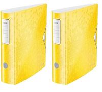 Leitz Active WOW Raccoglitore con Meccanismo a Leva 180°, Formato A4, Giallo, Dorso 82 mm, Chiusura a Elastico, Polyfoam Leggero, 11060016 (Confezione da 2)