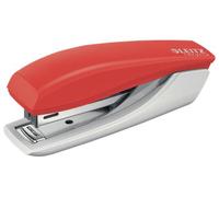 Leitz NeXXt Recycle Mini Cucitrice Compatta e Tascabile in Acciaio e Plastica Riciclata, Riciclabile al 100%, Cuce fino a 10 Fogli, Levapunti Integrato e Apertura a 180°, 56170025 - Rosso