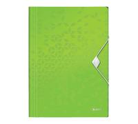 Leitz WOW Cartella a 3 Lembi, Formato A4, Capacità 150 Fogli, Chiusura a Elastico, Plastica Flessibile, Verde, 45990154