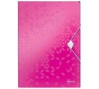 Leitz WOW Cartella a 3 Lembi, Formato A4, Capacità 150 Fogli, Chiusura a Elastico, Plastica Flessibile, Fucsia, 45990123