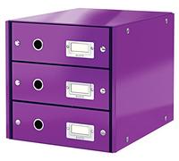 Leitz Click & Store Cassettiera a 3 Cassetti Pieghevole, Organizer per Riporre Documenti, Cataloghi e Riviste in Formato A4, Adatta per Casa e Ufficio, Viola, 60484062