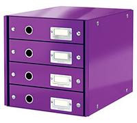 Leitz Click & Store Cassettiera a 4 Cassetti Pieghevole, Organizer per Riporre Documenti, Cataloghi e Riviste in Formato A4, Adatta per Casa e Ufficio, Viola, 60494062