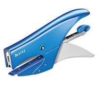 Leitz Cucitrice a Pinza, Capacità fino a 15 Fogli, Design Ergonomico in Metallo, Include Punti, Gamma WOW, Blister, Blu