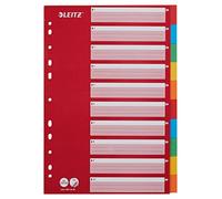 Leitz Divisori A4 1-10 con indice, cartone riciclato resistente, rosso/multicolore