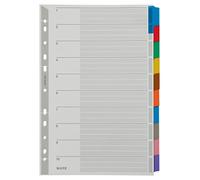 Leitz Divisori per Raccoglitori con 10 Tasti, Formato A4, Tasti Colorati e Banda Perforata con Rinforzo in Plastica Mylar, Cartoncino Robusto, Grigio, 43210000