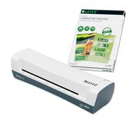 Leitz iLAM Home 74200000 - Set plastificatrice A4 + laminatrice a caldo A4 80 mic, confezione da 100 pezzi, per plastificatrice da 75 a 125 micron, tempo di riscaldamento di 3 minuti, colore bianco