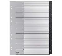 Leitz Indice, Schede Numeriche 1-10, Formato A4 Extra Largo, Plastica Riciclata al 90%, Ecologico, Qualità Premium, Gamma Recycle, Nero, 12080000