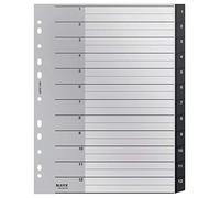 Leitz Indice, Schede Numeriche 1-12, Formato A4 Extra Largo, Plastica Riciclata al 90%, Ecologico, Qualità Premium, Gamma Recycle, Nero, 12090000