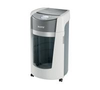 Leitz IQ OptiMax Office Destructora de Papel DIN P5 - Destruye hasta 10 Hojas - Papelera de 35L con Tecnologia de Giro - Ruedas Giratorias - Color Blanco/Gris