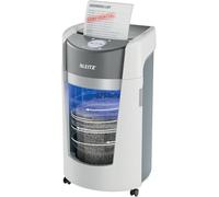 Leitz IQ OptiMax Office Destructora de Papel DIN P5 - Destruye hasta 10 Hojas - Papelera de 35L con Tecnologia de Giro - Ruedas Giratorias - Color Blanco/Gris