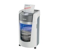 Leitz IQ OptiMax Office Destructora de Papel DIN P5 - Destruye hasta 10 Hojas - Papelera de 35L con Tecnologia de Giro - Ruedas Giratorias - Color Blanco/Gris