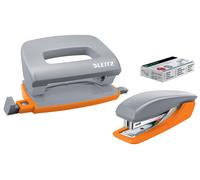 Leitz Urban Chic, Set Mini Cucitrice e Mini Perforatore, Capacità 10 Fogli, Grigio
